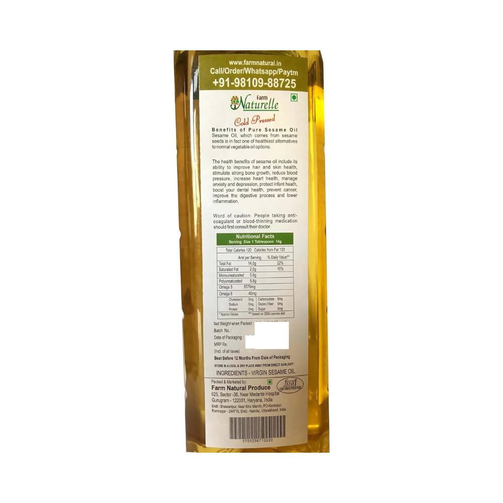 Farm Naturelle Cold Pressed Virgin White Sesame Seed Oil - Swadesiicart