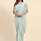 Light Blue Lycra Solid Ready to Wear Saree with stitched Blouse - Nita | Swadesiicart