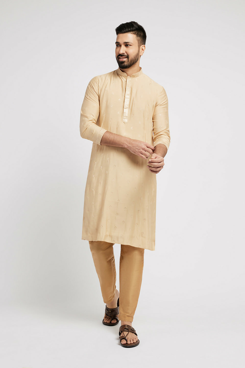 Ethnic India Beige Men's Kurta Ethnic Motifs | Swadesiicart