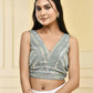 Amodini Designer Studio Teal Sequined Pearl Cutdana Sleeveless Padded Blouse