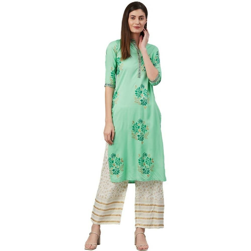 Anubhutee Women's Green Ethnic Printed Kurta with Palazzos | Swadesiicart