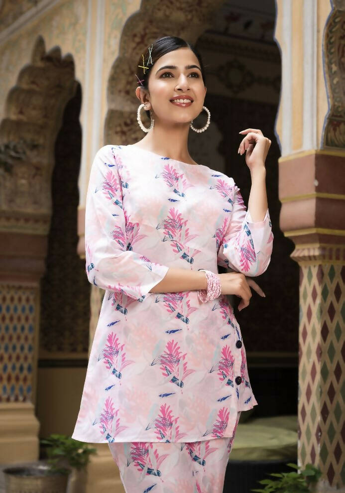 Women's Casual Fashionable Light Pink Muslin co-ord set - Rooh - Swadesiicart