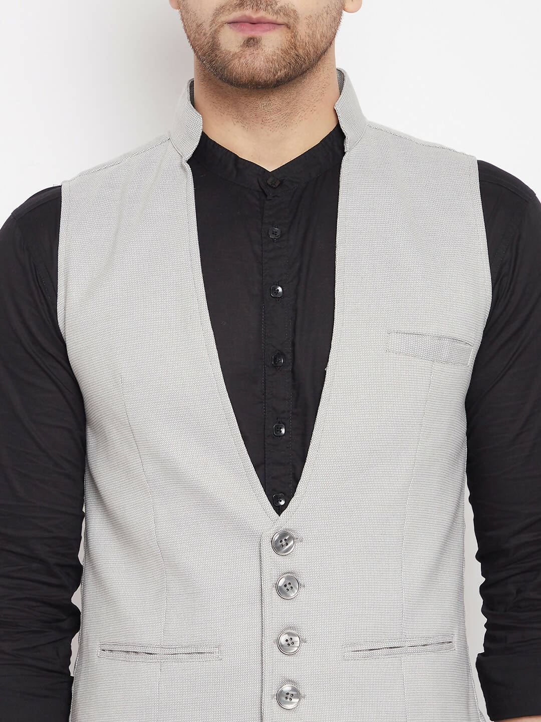 Even Apparels Grey Merino Men Woven Nehru Jacket | Swadesiicart