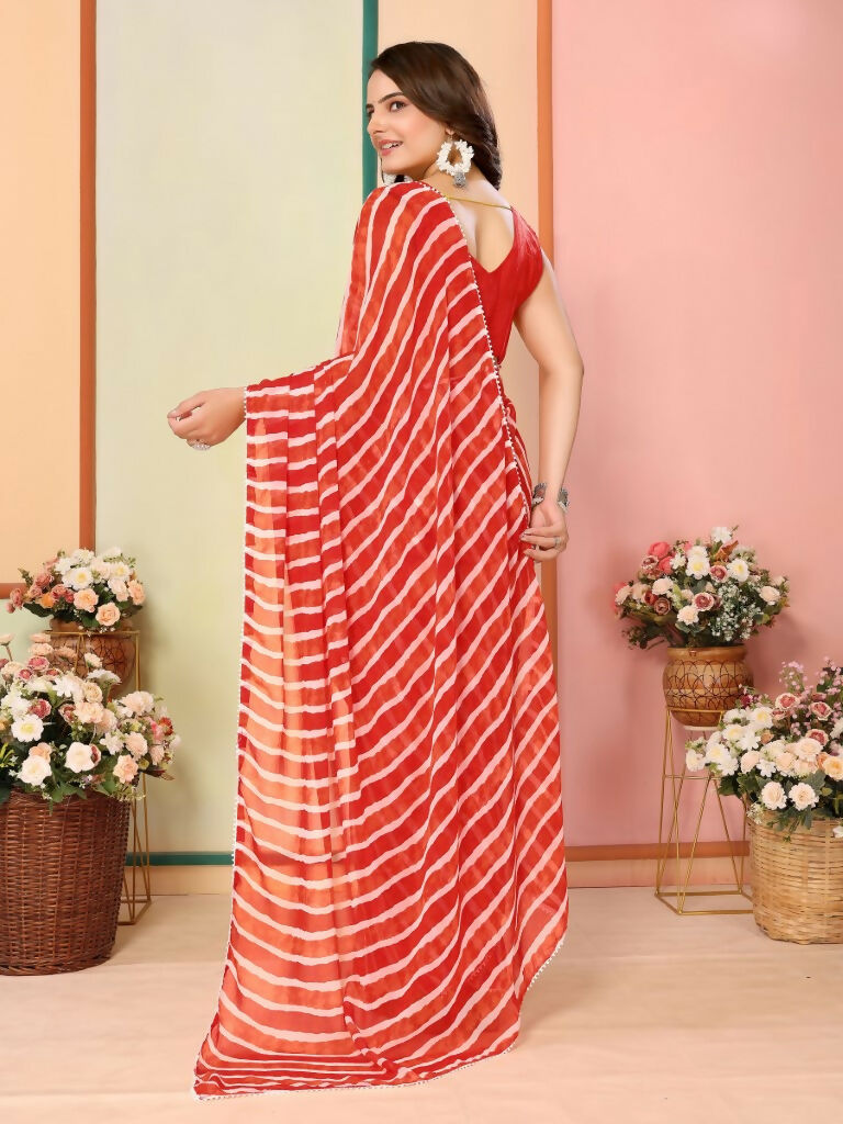 Red Georgette Designer Printed Ready To Wear Saree - Elite | Swadesiicart