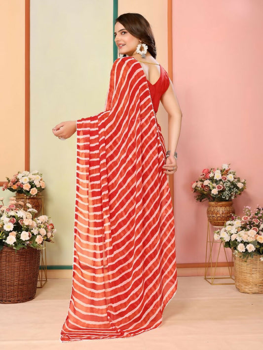 Red Georgette Designer Printed Ready To Wear Saree - Elite | Swadesiicart