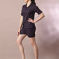 Myshka Women's Violet Solid Shirt Collar Party Shirt With Shorts Co-ord set - Swadesiicart