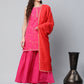 Ahalyaa Pink Crepe Orange khari Print Kurta Sharara Set With Dupatta | Swadesiicart