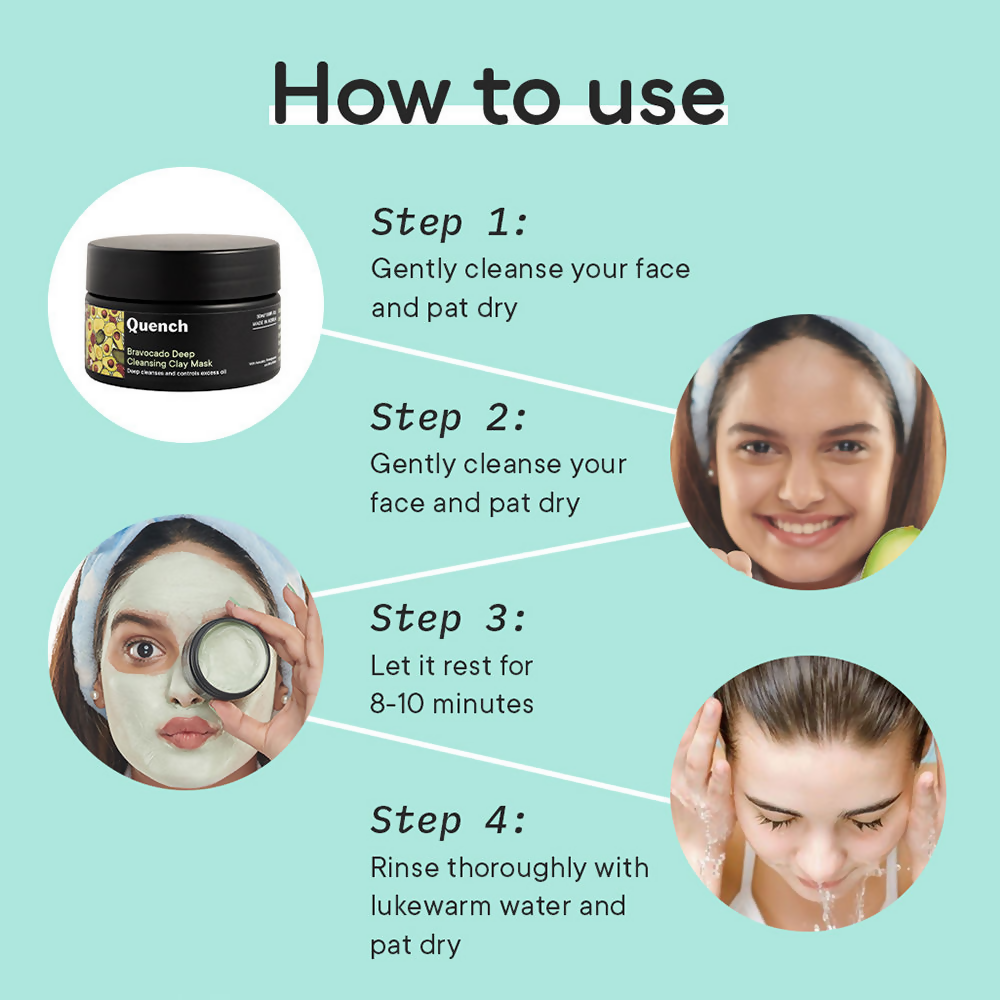 Quench Vitamin E Deep Cleansing Clay Mask with Avocado Removes Impurities & Refines Pores | Swadesiicart