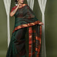 Very Much Indian Handloom Cotton Silk Maheshwari Saree With Sleek Golden Border - Dark Green | Swadesiicart