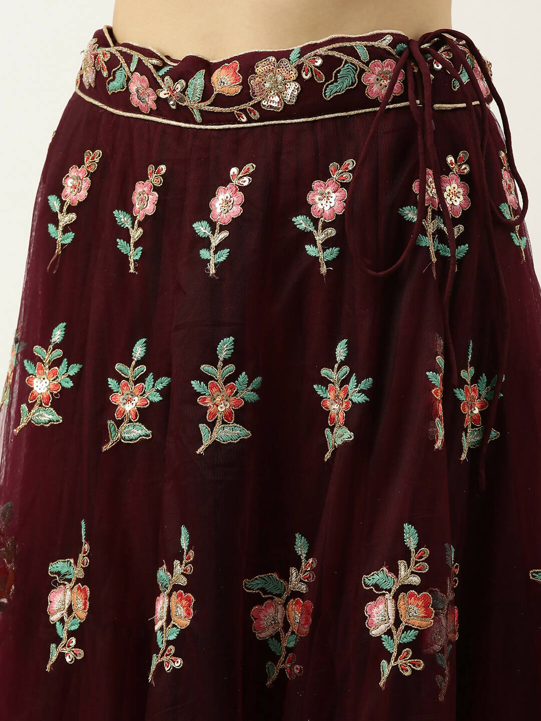 House of Panchhi Burgundy Net Sequinse Work Lehenga & Blouse, Dupatta | Swadesiicart
