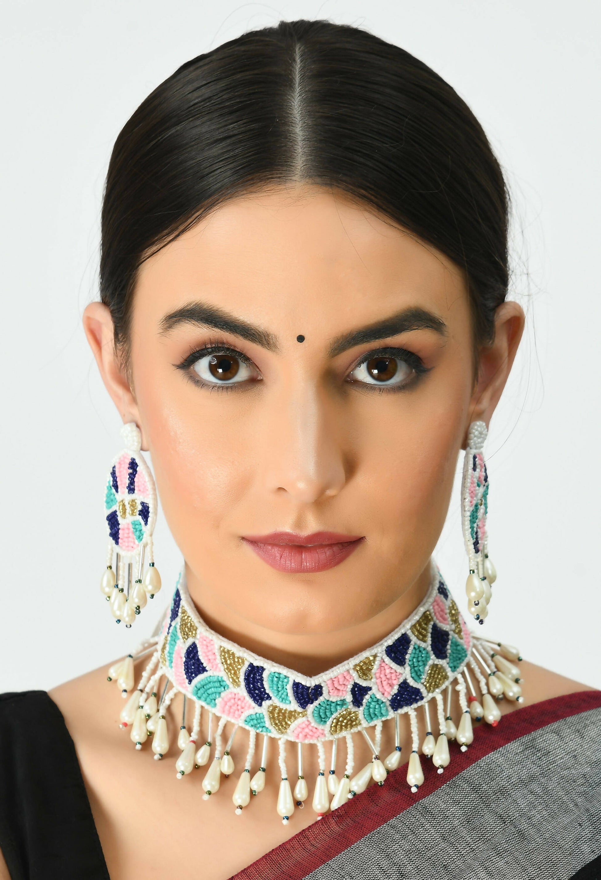 Mominos Fashion Johar Kamal Handicraft Multi Pearls Necklace with Earrings For Women - Swadesiicart