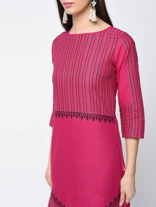 Aniyah Cotton Block Printed Latest Pink Straight Kurta (AN-135K) - Swadesiicart
