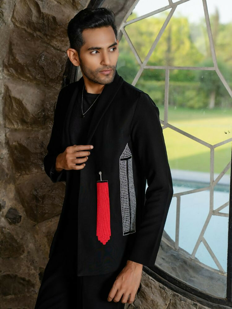 Statement Embroidered Black Co-Ord Set by Hilo Design - Swadesiicart