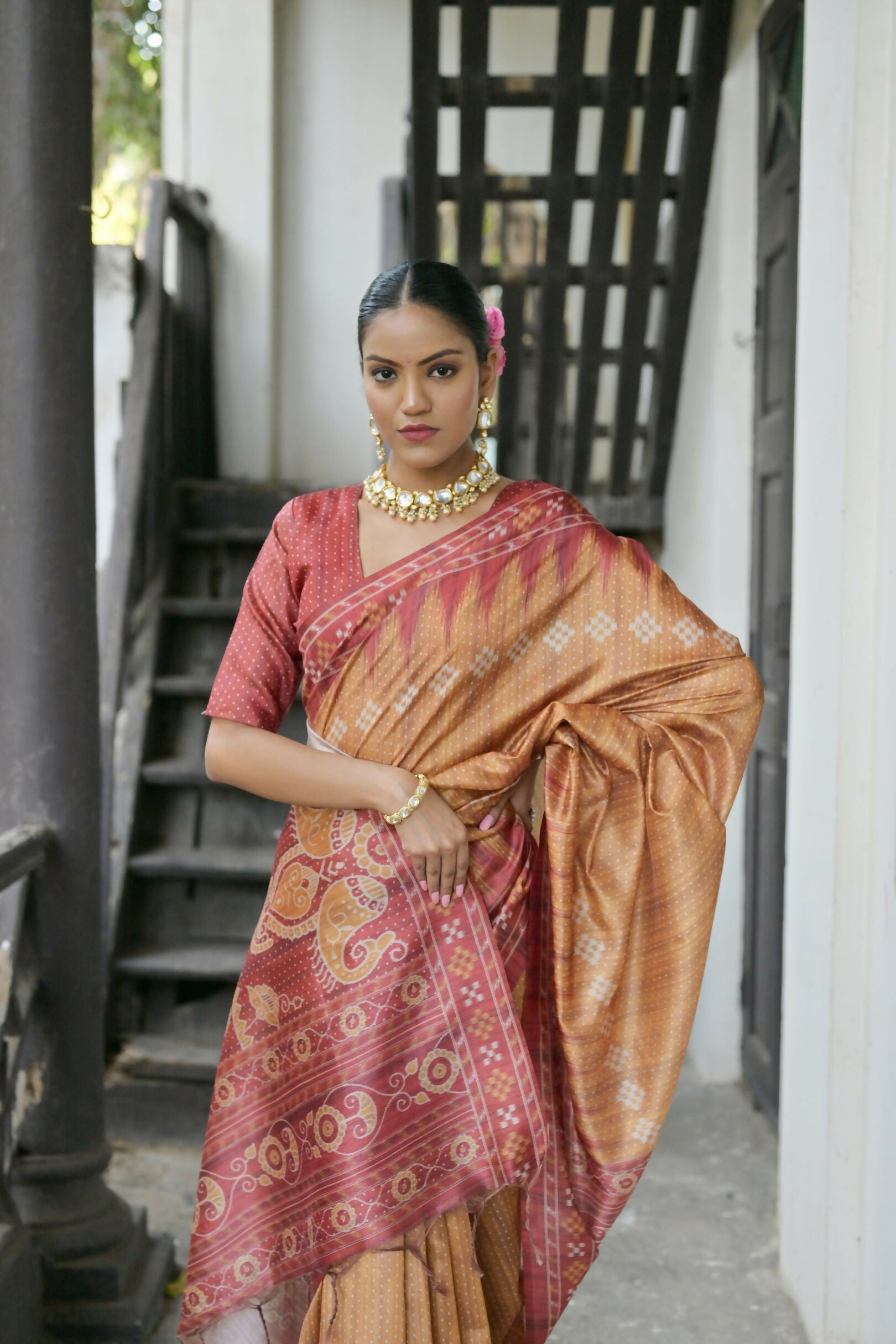 Vishnu Weaves Women's Yellow Soft Tussar Silk Saree with Blouse - Swadesiicart