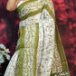Exclusive Collection Beautiful Batique Print Green Pure Cotton Hand Print Handloom Saree With Running Blouse Piece - Swadesiicart