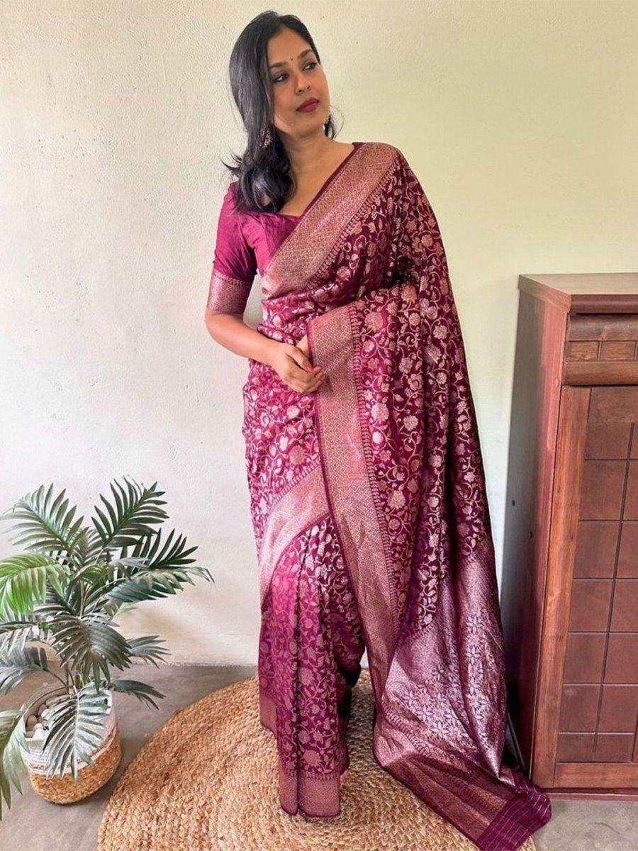 Anouk Floral Woven Design Zari Banarasi Saree | Swadesiicart
