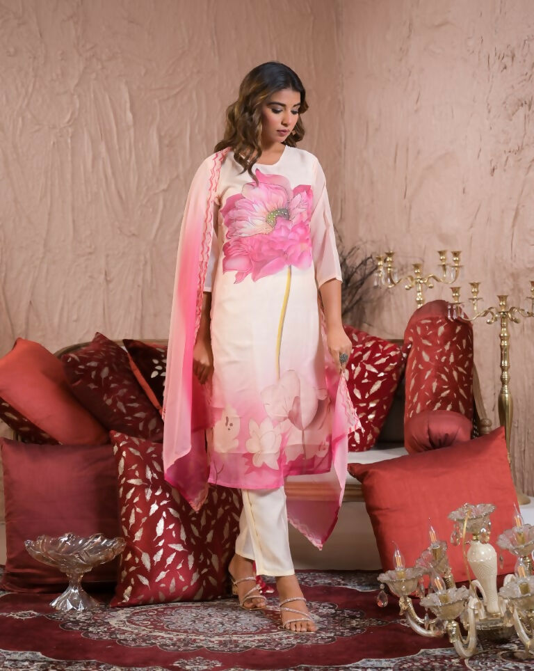 Ethnic Festive Wear Taby Silk White Stitched Suit With Dupatta - Tanisha | Swadesiicart