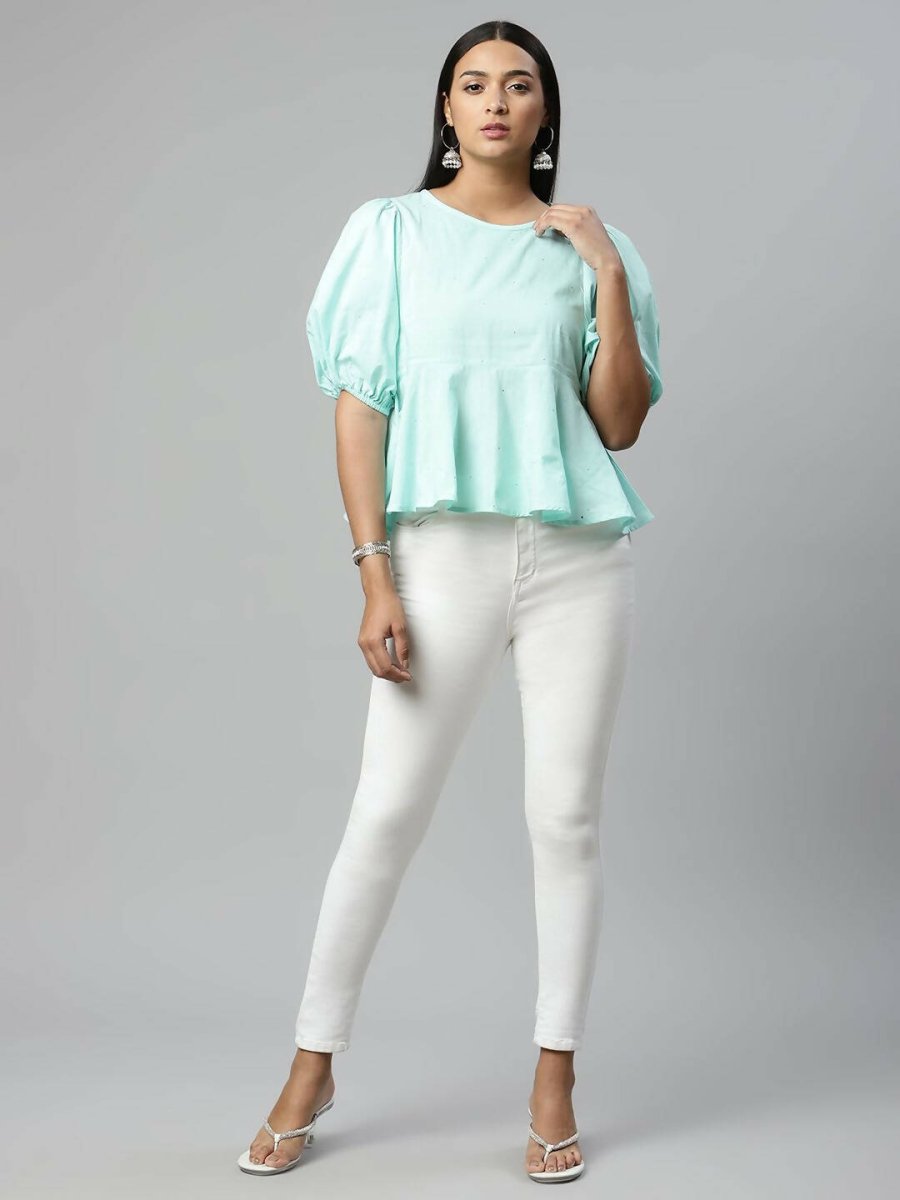Ahalyaa Women Summer Blue Cotton Printed Tunic | Swadesiicart