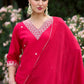 The52 Red Women's Gorgeous Embroidered Rayon Slub Fabric Straight Kurta Pant with Dupatta Set - Swadesiicart