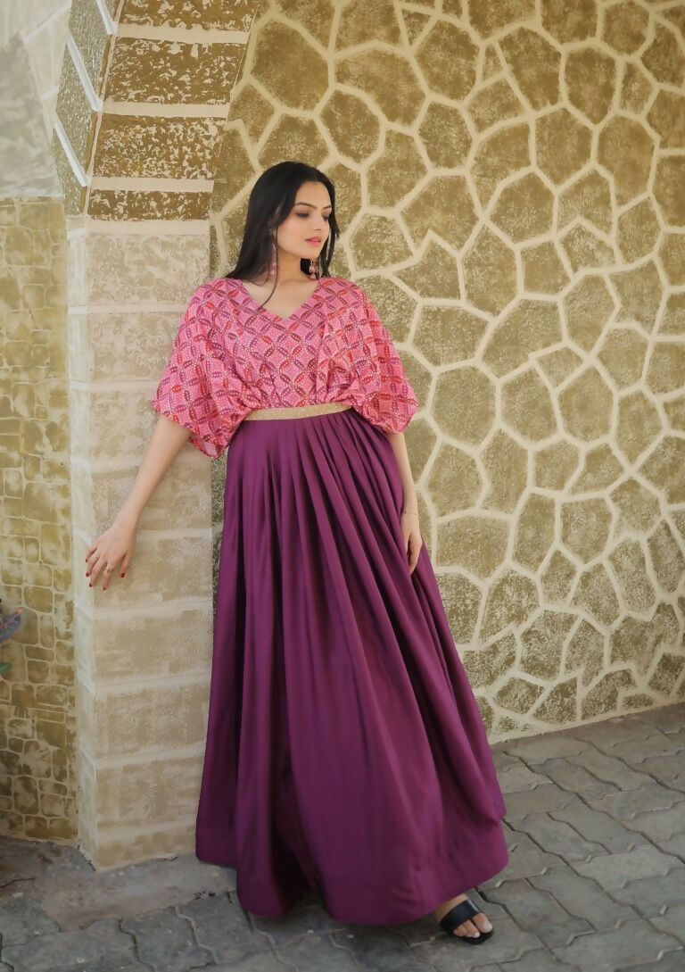 Jyoti Fashion Women's Wine Printed with Sequins Chinon Anarkali Dress | Swadesiicart