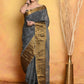 Very Much Indian Handloom Pure Cotton Linen Saree With Golden Border - Grey Gold | Swadesiicart