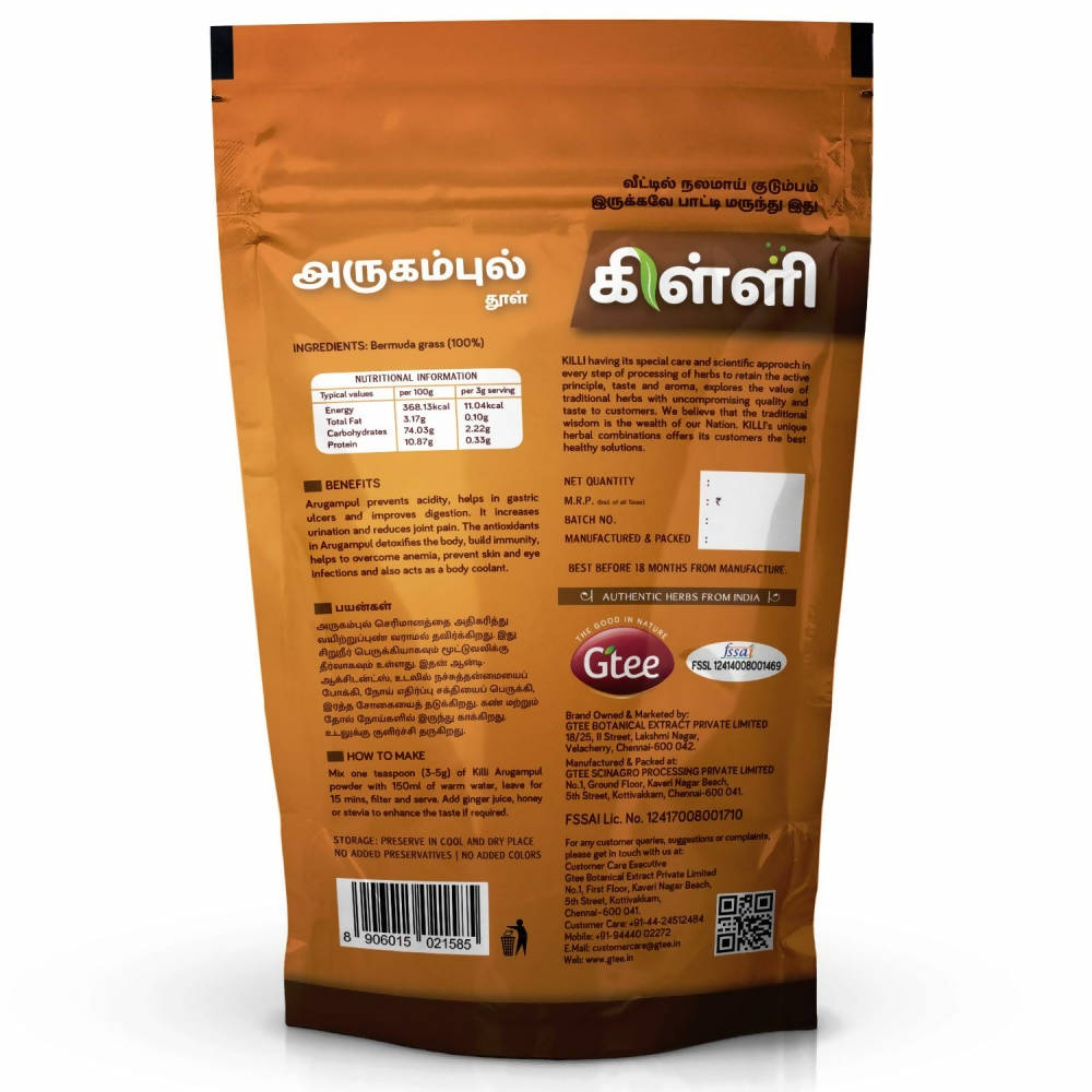 Killi Herbs Arugampul Grass Powder (Bermuda) - Swadesiicart