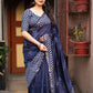 Blue Pure Chanderi Hand Block Saree with Unstitched Blouse - Hiral Fashion | Swadesiicart