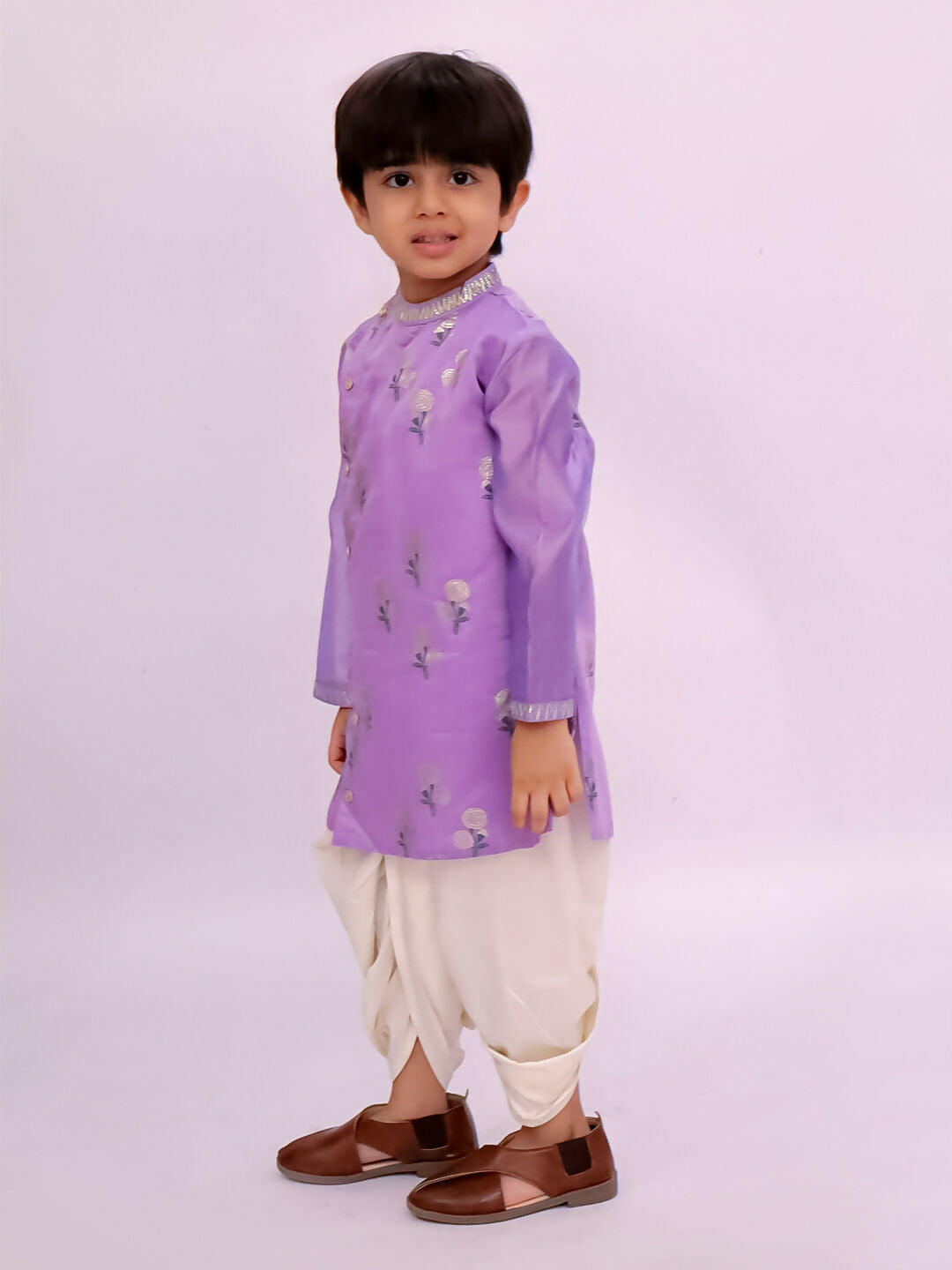 Lil Drama Mishti Purple Kurta Dhoti Set For Boys | Swadesiicart