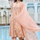 Vaasva Women's Peach Cotton Anarkali Set With Solid Pant And Embroidered Dupatta | Swadesiicart