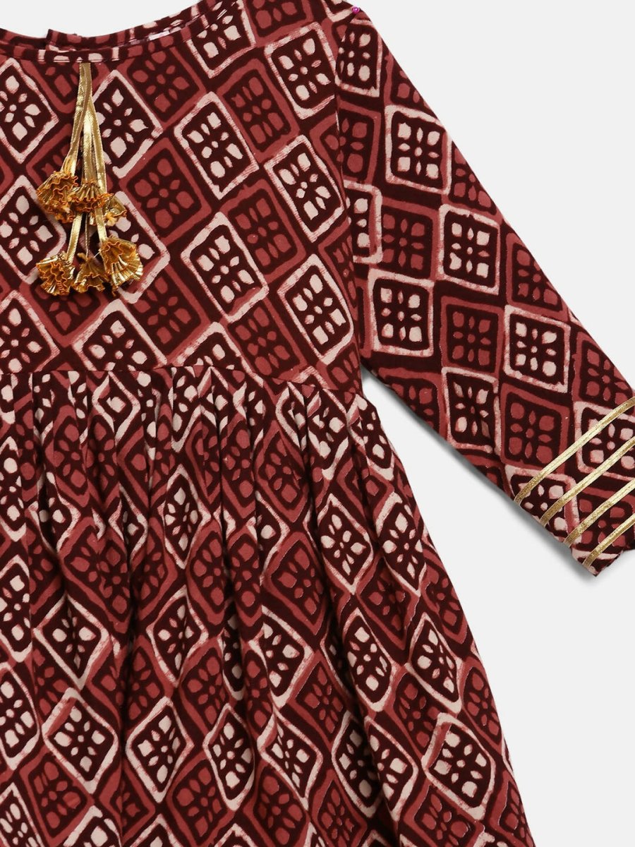 Ahalyaa Maroon Rayon Printed Kurta Palazzo Sets for Kids For Girls | Swadesiicart