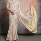 Vishnu Weaves Women's Cream Tissue Linen Zari Woven Saree with Blouse - Swadesiicart