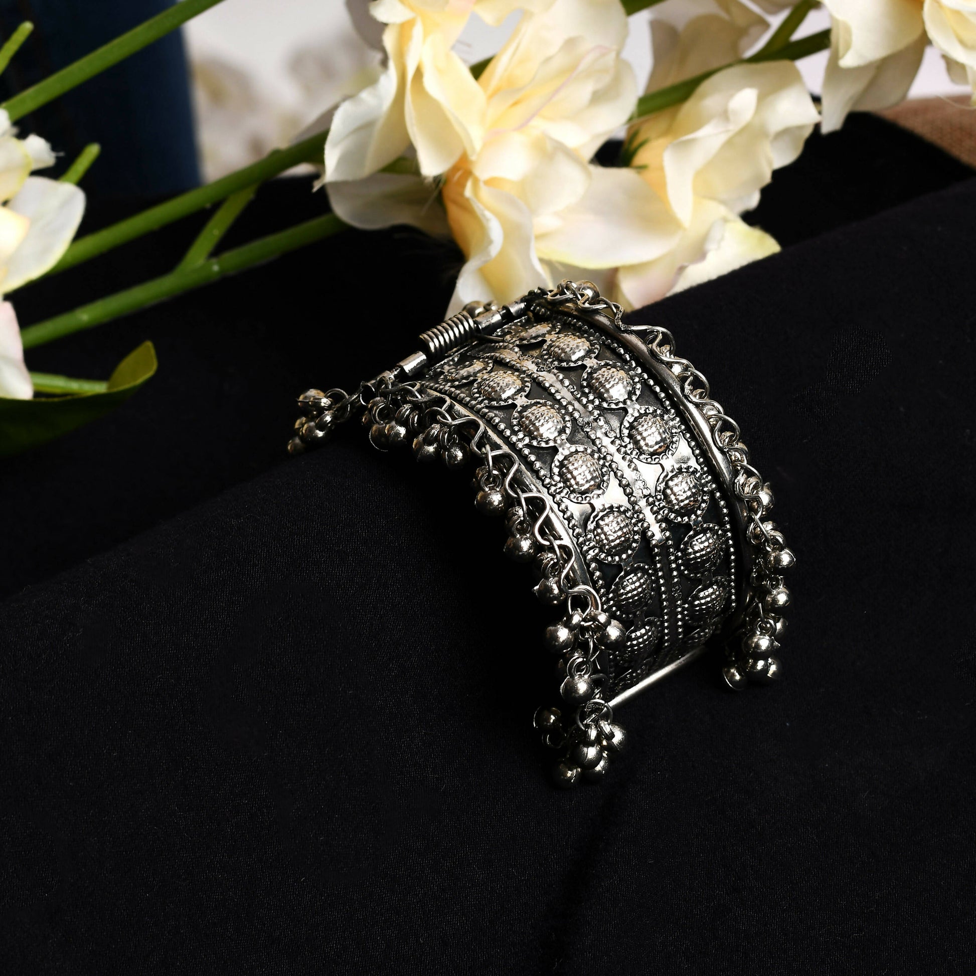 Mominos Fashion Joharkamal Oxidised Silver-Plated Ghungroo Handcraft Bracelet - Design 027 - Swadesiicart
