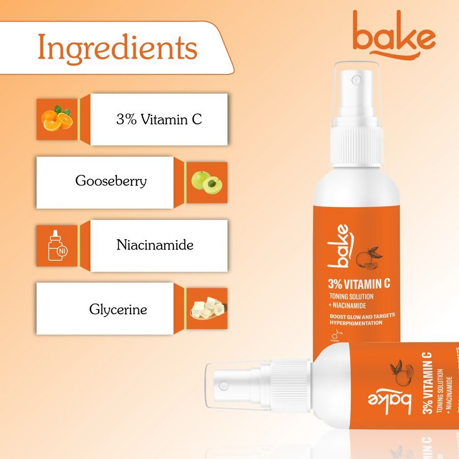 Bake 3% Vitamin C Toner With Niacinamide For Brightening & Glowing Skin | Swadesiicart