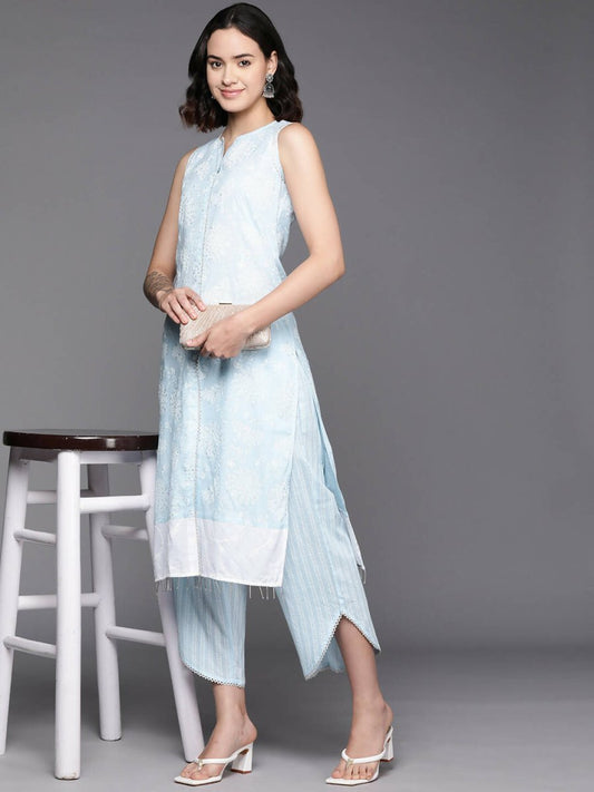 Ahalyaa Women's Traditional Wea Kurta Set - Aqua | Swadesiicart