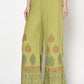 Aniyah Rayon Parrot Green Color Block Print Flared Slip-On Palazzo (AN-196K)