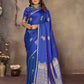 Joban Fashion Blue Floral Motifs Banarasi Silk Sarees | Swadesiicart