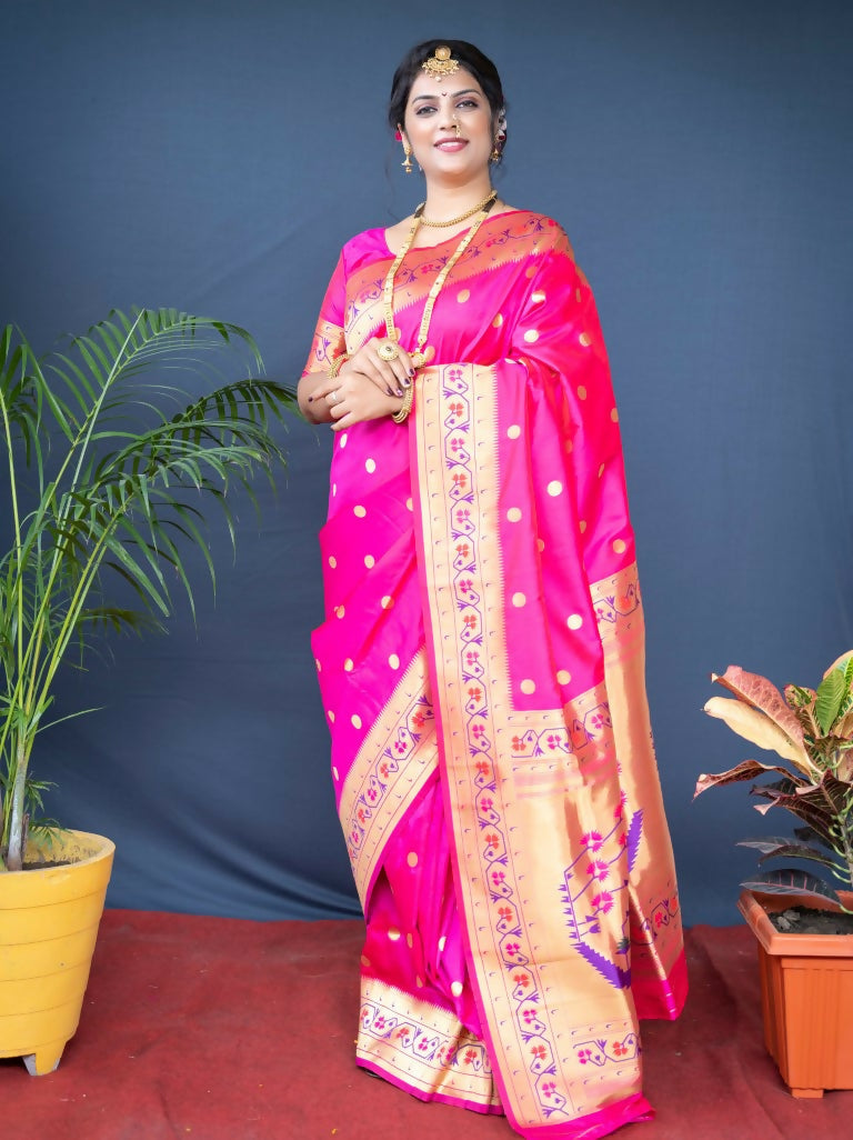 Jyoti Fashion Women's Pink Paithani Silk Zari Woven Saree with Blouse | Swadesiicart