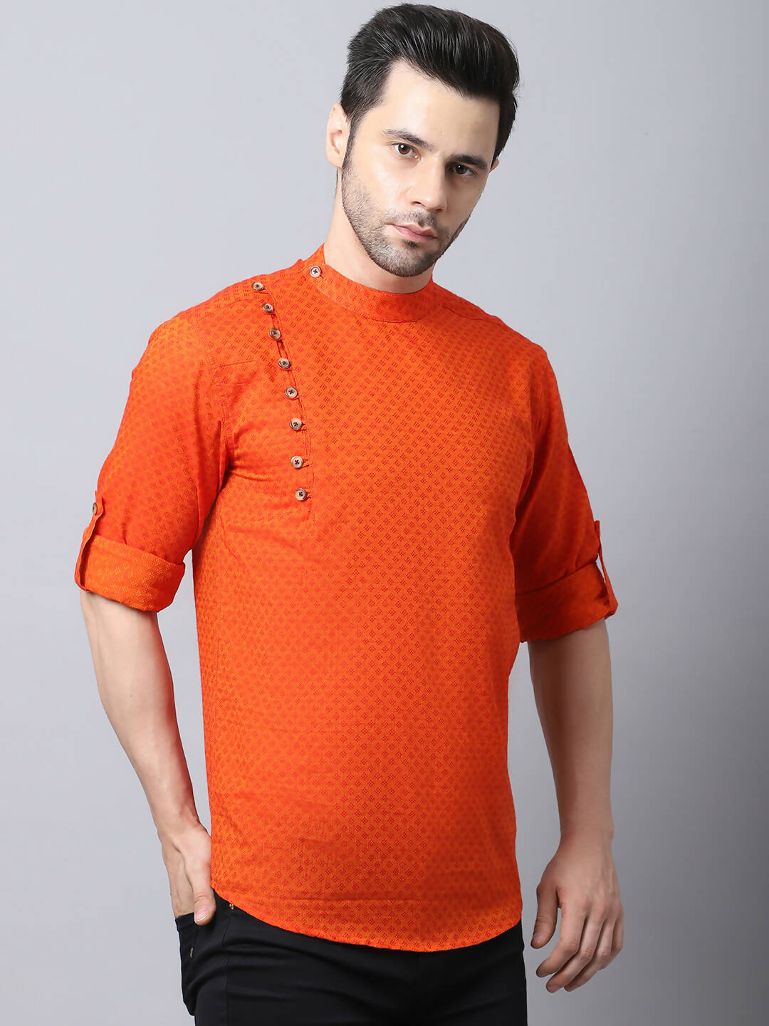 Even Apparels Orange Pure Cotton Men's Kurta With Side Placket | Swadesiicart