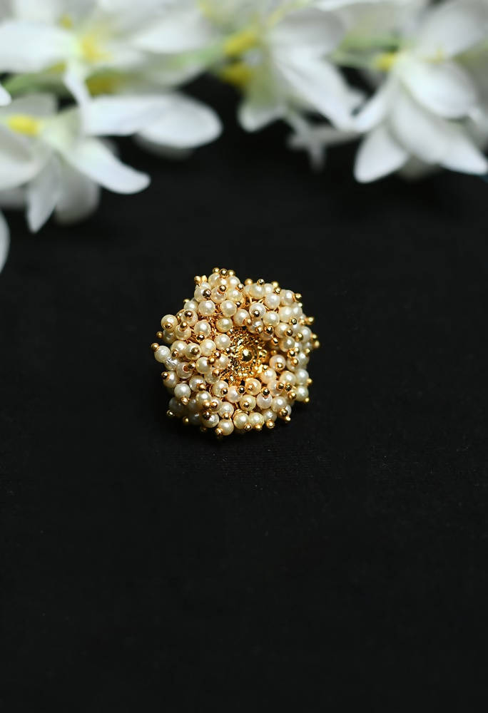 Mominos Fashion Gold-Polished with Pearls Ring | Swadesiicart