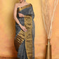 Very Much Indian Handloom Pure Cotton Linen Saree With Golden Border - Grey Gold | Swadesiicart