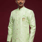 Raivat Ethnic Banarasi Jacquard Embroidery Semi Indo Western Sherwani In Pista Green Colour | Swadesiicart
