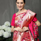 Vishnu Weaves Women's Pink Paithani Silk Zari Woven Saree with Unstitched Blouse - Swadesiicart