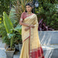 Vishnu Weaves Women's Cream Raw Silk Zari Woven Saree with Blouse - Swadesiicart