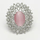 NVR Women's Pink & Silver CZ-Studded Handcrafted Adjustable Finger Ring | Swadesiicart