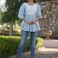 Juniper Women's Blue Cotton Dobby Solid With Embroidered Straight Tunic | Swadesiicart