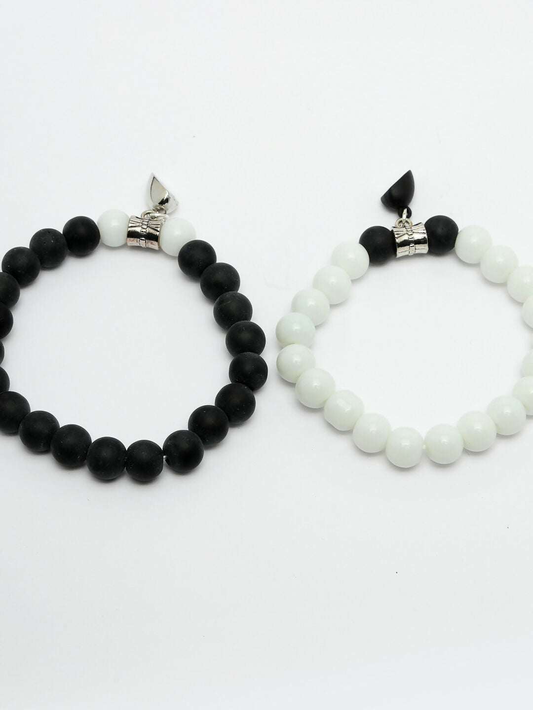 NVR Men & Women Set of 2 Black & White Onyx Handcrafted Elasticated Bracelet - Swadesiicart