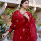 The52 Red Beautiful Embroidered Chanderi Fabric Flared Kurta, Pant and Dupatta Set - Swadesiicart