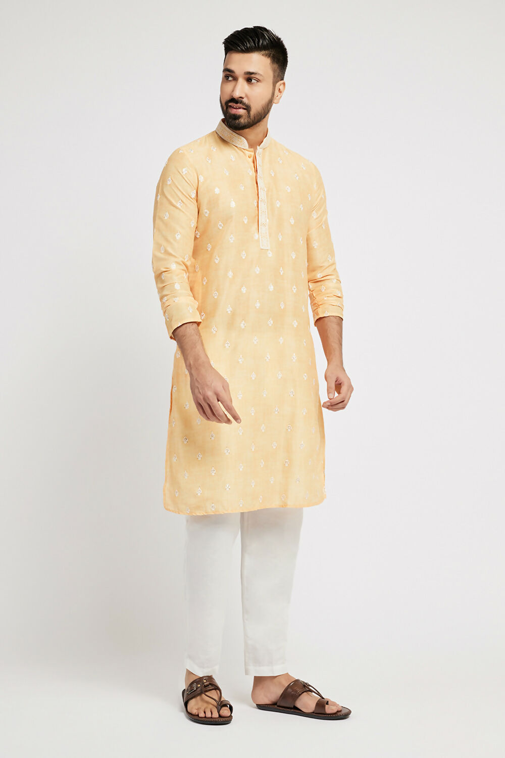 Ethnic India Yellow Men's Kurta Ethnic Motifs Polyester | Swadesiicart