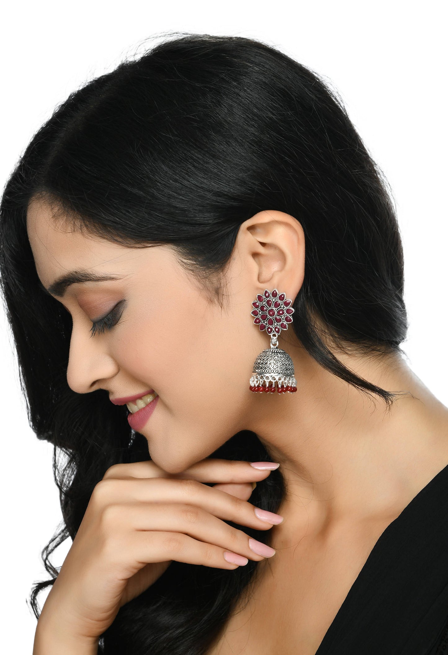 Mominos Fashion Johar Kamal Kundan Work Jhumka With Maroon Beads - Swadesiicart