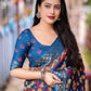 Blue Slub Silk Printed Saree with Unstitched Blouse - Hiral Fashion | Swadesiicart